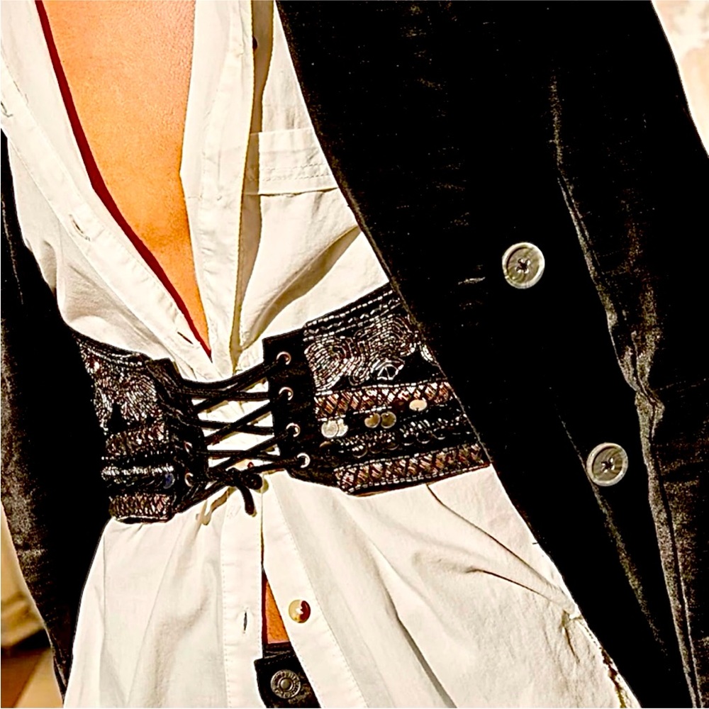 Free People Lost in Your Light Beaded Black velvet laced up harness sz.M